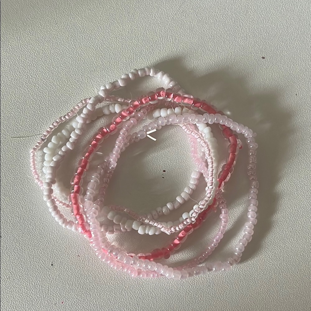 Pink and White Beaded Bracelets